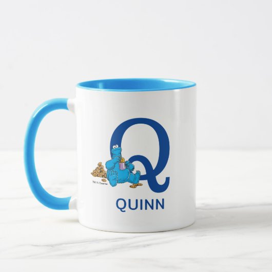 Mug Cookie Monster Manger Cookies Nom et monogramme Q (Gauche)