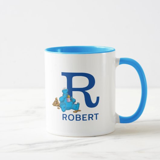 Mug Cookie Monster Manger Cookies Nom et monogramme R (Droite)