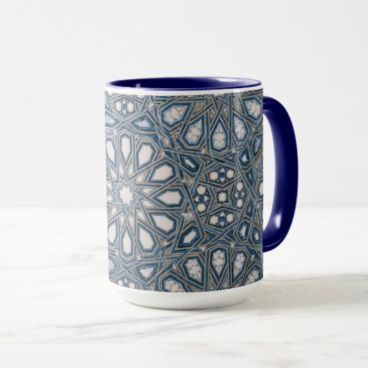 Mug Cool Azure & White Ceramic Tile Geometric Pattern (Devant droit)