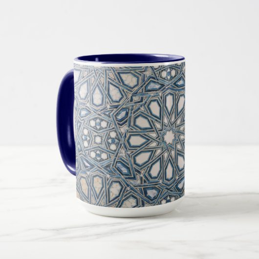 Mug Cool Azure & White Ceramic Tile Geometric Pattern (Devant gauche)