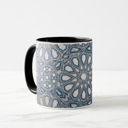 Mug Cool Azure & White Ceramic Tile Geometric Pattern  (Devant gauche)