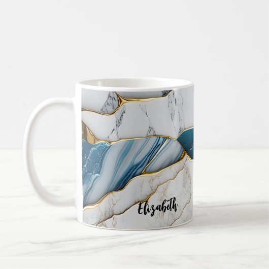 Mug Cool Blanc Turquoise Marbre Pierre Or (Gauche)