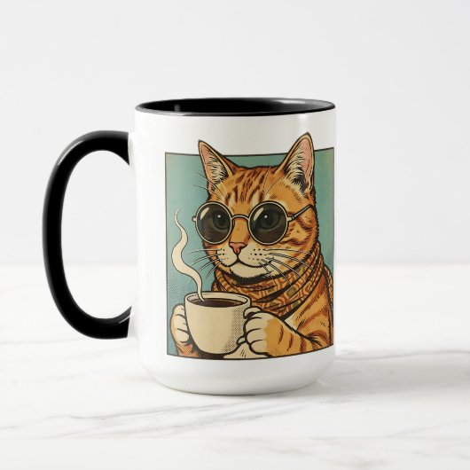 Mug Cool Cat Coffee Retro Style Design for Cat Lovers (Gauche)