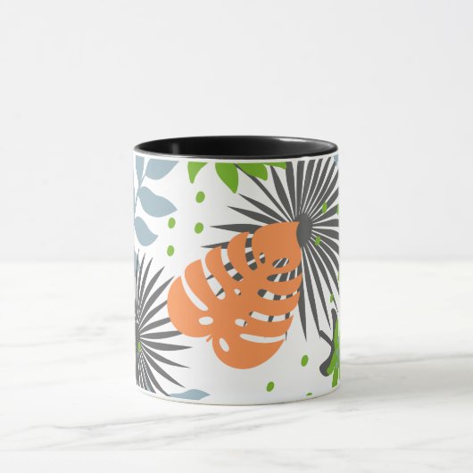 Mug Cool contraste Orange et motif vert sur noir (Centre)