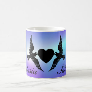 Mug Cool, Extraordinaire, Oiseaux pourpres avec coeur