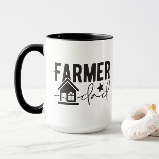 Mug Cool Farmer Papa mot art ajouter monogramme (Avec donut)