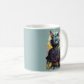 Mug Cool Feu Splash Gris Ninja Chat Guerrier (Devant droit)