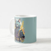 Mug Cool Feu Splash Gris Ninja Chat Guerrier (Devant gauche)