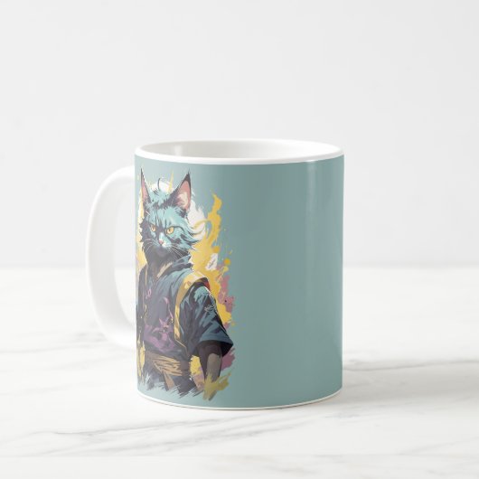 Mug Cool Feu Splash Gris Ninja Chat Guerrier (Devant gauche)