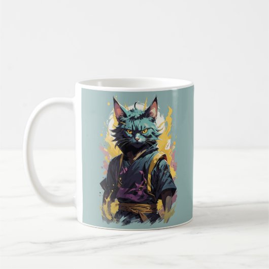Mug Cool Feu Splash Gris Ninja Chat Guerrier (Gauche)