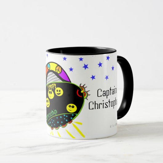 Mug Cool Happy Peace Spacship Personnaliser le NOM (Devant droit)