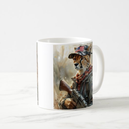 Mug Cool MAGA Chat avec pistolet et Camouflage CHEETAH (Devant droit)
