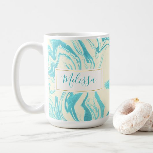 Mug Cool marbre design en Turquoise et Crème sur mesur (Avec donut)