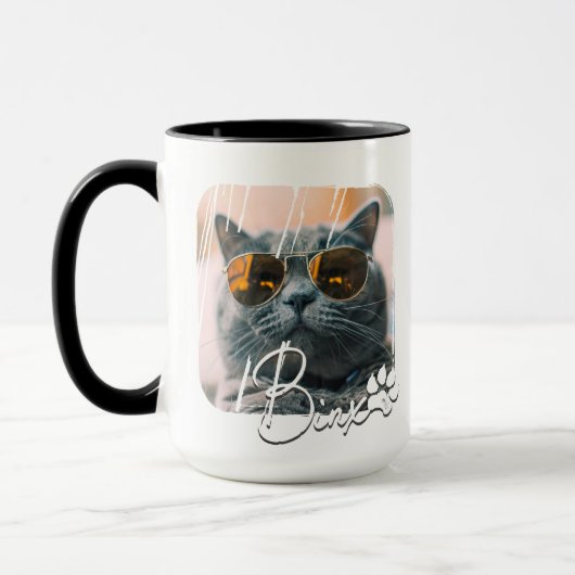 Mug Cool moderne de chat Grunge Nom et photo (Gauche)