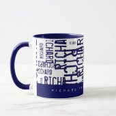 Mug cool & moderne typographie bleue (motif de noms) (Gauche)