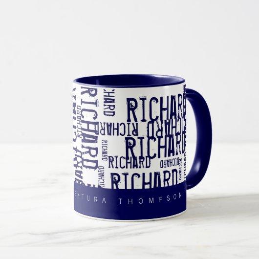 Mug cool & moderne typographie bleue (motif de noms) (Devant droit)