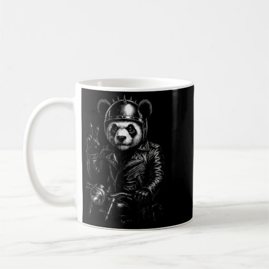 Mug Cool Panda Punk Peace Sign Motorcycle  (Gauche)