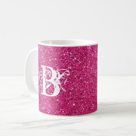 Mug Cool Parties scintillant rose blanc Funky Monogram (Devant gauche)