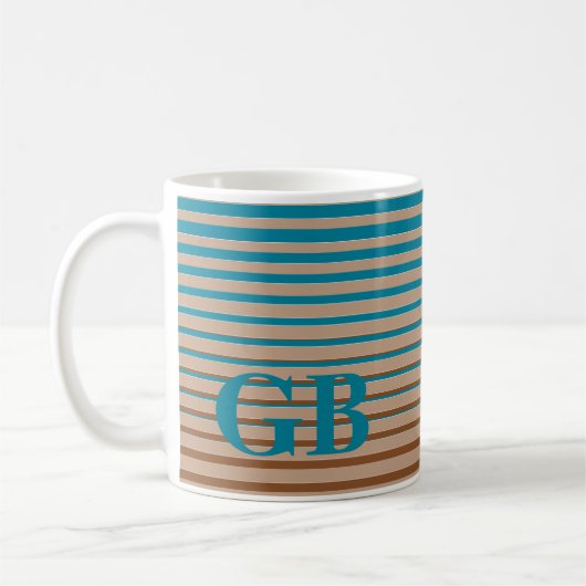 Mug Cool rayures Brown et bleu Monogramme (Gauche)