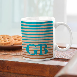 Mug Cool rayures Brown et bleu Monogramme