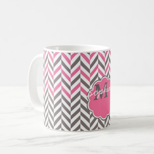 Mug Cool super tendance monogramme herringbone zigzag (Devant gauche)