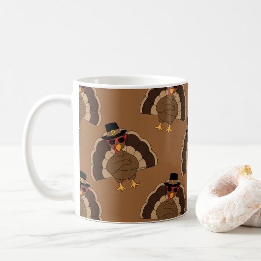 Mug Cool Turquie Thanksgiving fun brown motif (Avec donut)