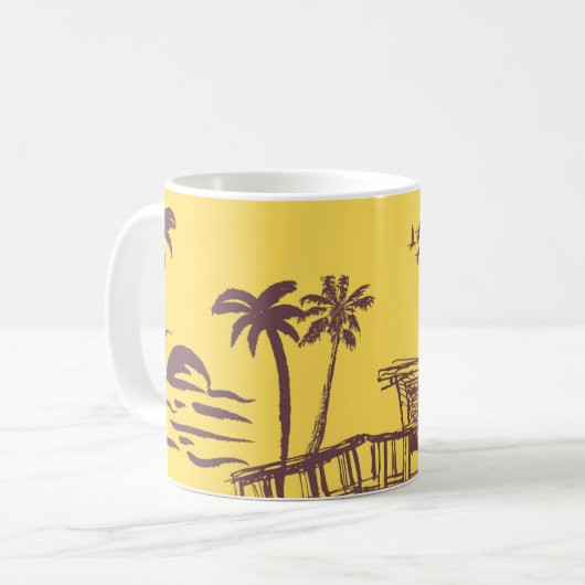 Mug Cool Vintage Jaune Tropical Beach Croquis (Devant gauche)