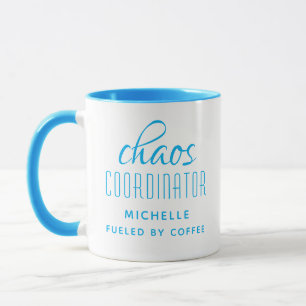 Mug Coordinateur Chaos Typographie Bleue Personnalisé
