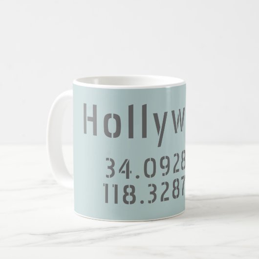 Mug Coordonnées de latitude et de longitude d'Hollywoo (Devant gauche)