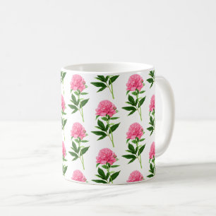 Mug Copie botanique vintage, pivoine rose fuchsia