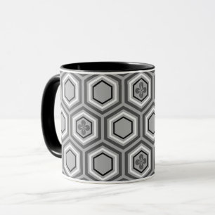 Mug Copie de kimono, gris hexagonal/gris et blanc