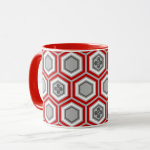Mug Copie de kimono, rouge hexagonaux et gris/gris