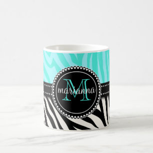 Mug Copie noire Girly moderne de zèbre d'Aqua