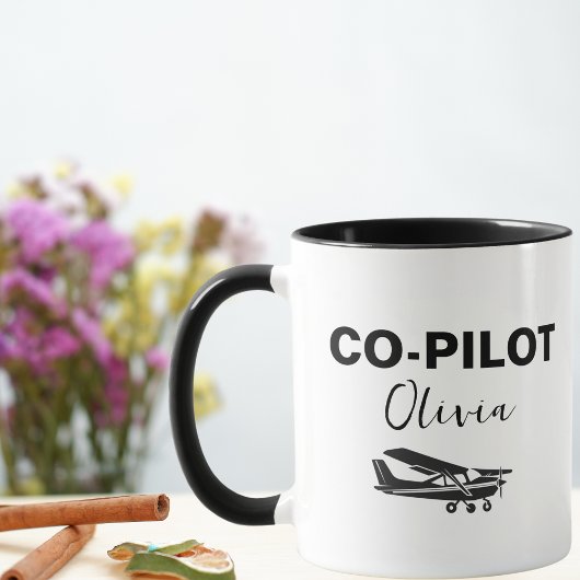 Mug CoPILOTE moderne Texte & avion, Cadeau personnalis
