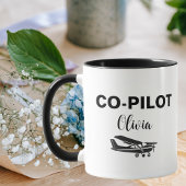 Mug CoPILOTE moderne Texte & avion, Cadeau personnalis