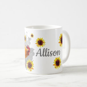 Mug Coq avec tournesol Personnalisé Aquarelle Co