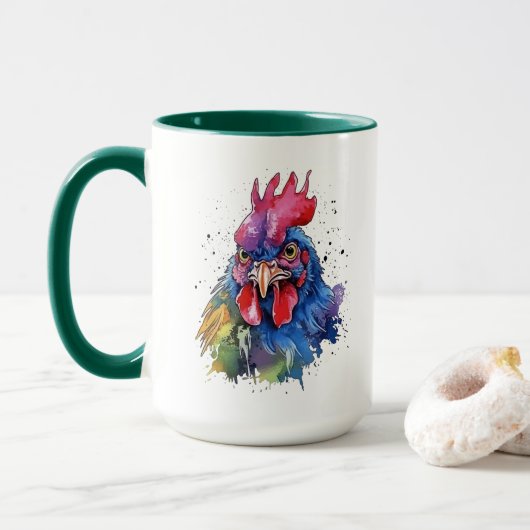 Mug Coq de campagne Style aquarelle (Avec donut)