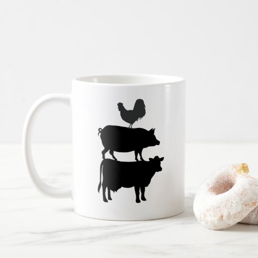 Mug Coq Porc Vache Basse-cour Ferme (Avec donut)
