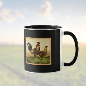 Mug Coqs Hambourg dorés au crayon Monogramme noir