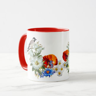 Mug coquelicot et oiseau