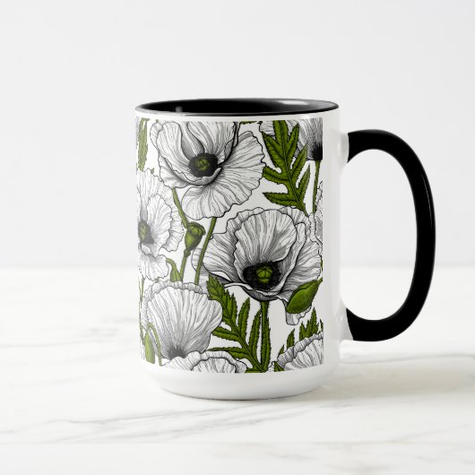 Mug Coquelicots blancs sur fond blanc (Droite)
