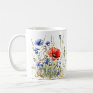 Mug Coquelicots & Bleuets : Aquarelle de prairie rust