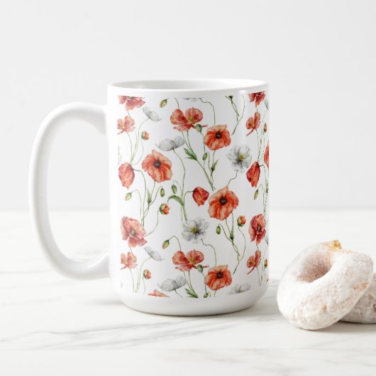 Mug Coquelicots et fleurs sauvages blanches de prairie (Avec donut)