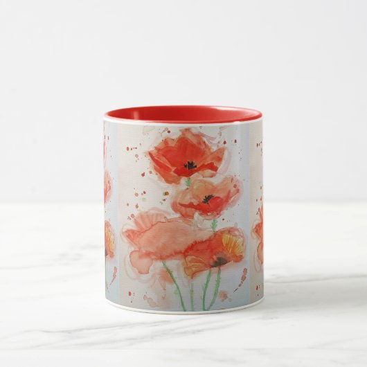Mug Coquelicots Rouge Clair Aquarelle Fleur Floral (Centre)