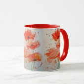 Mug Coquelicots Rouge Clair Aquarelle Fleur Floral (Devant droit)
