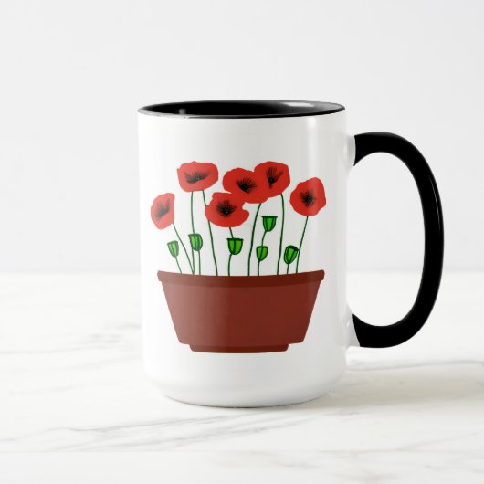 Mug Coquelicots rouges dans un pot en terre cuite (Droite)