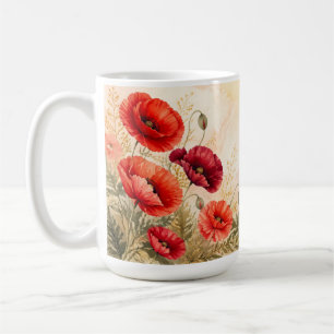 Mug Coquelicots rouges élégants aquarelle florale
