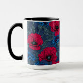 Mug Coquelicots rouges et fleurs bleues sur bleu (Gauche)