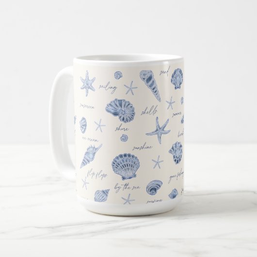Mug Coques Starfish Sun Fun Texte bleu ID918 (Devant gauche)