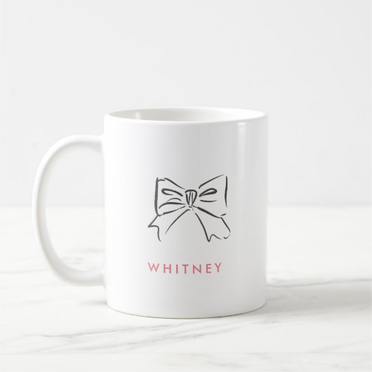 Mug Coquette à main simple dessinée Bow rose personnal (Gauche)